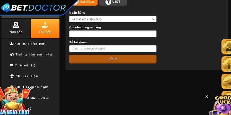 Thao tác cơ bản để rút tiền về ngân hàng thành công